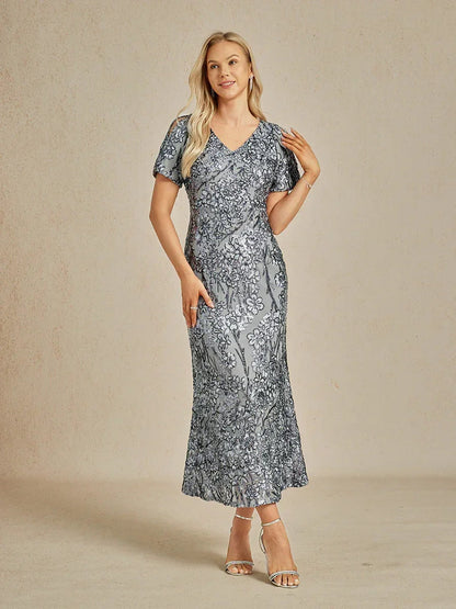Elegant V-Neck Cold Shoulder Sequin Dress