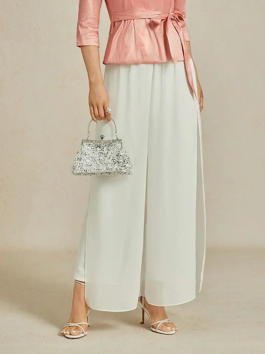 Lace Straight Leg Pant With Chiffon Split Leg Overlay