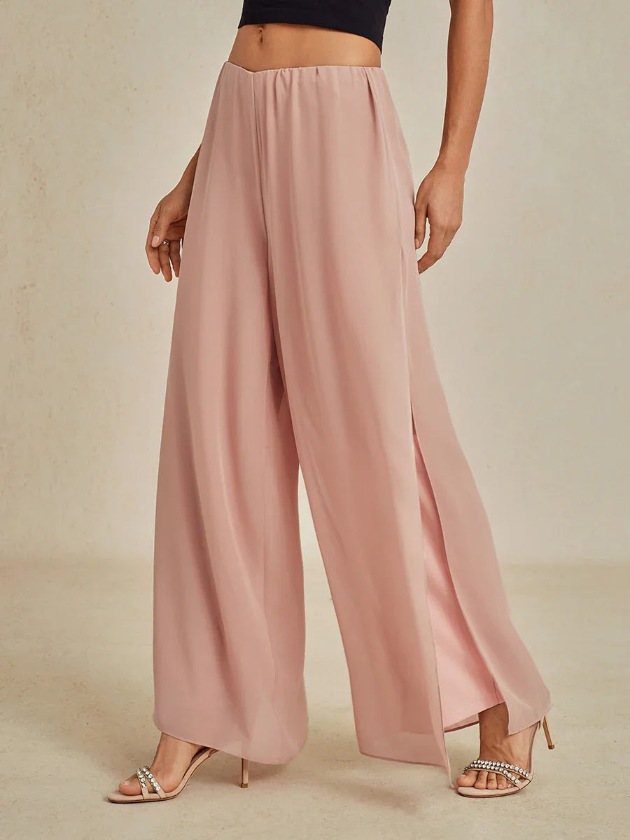 Straight Leg Pant With Chiffon Split Leg Overlay