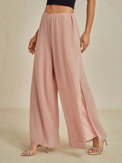 Lace Straight Leg Pant With Chiffon Split Leg Overlay