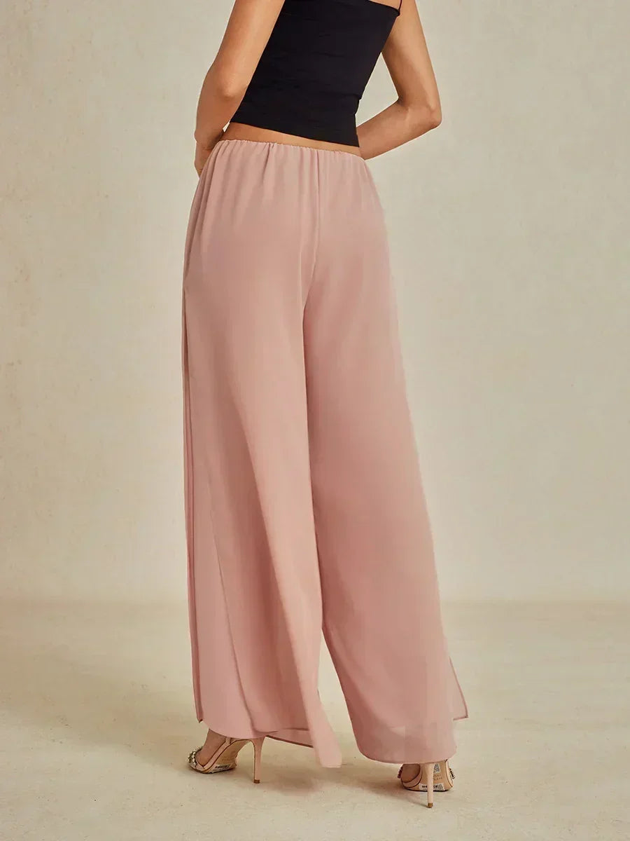 Lace Straight Leg Pant With Chiffon Split Leg Overlay