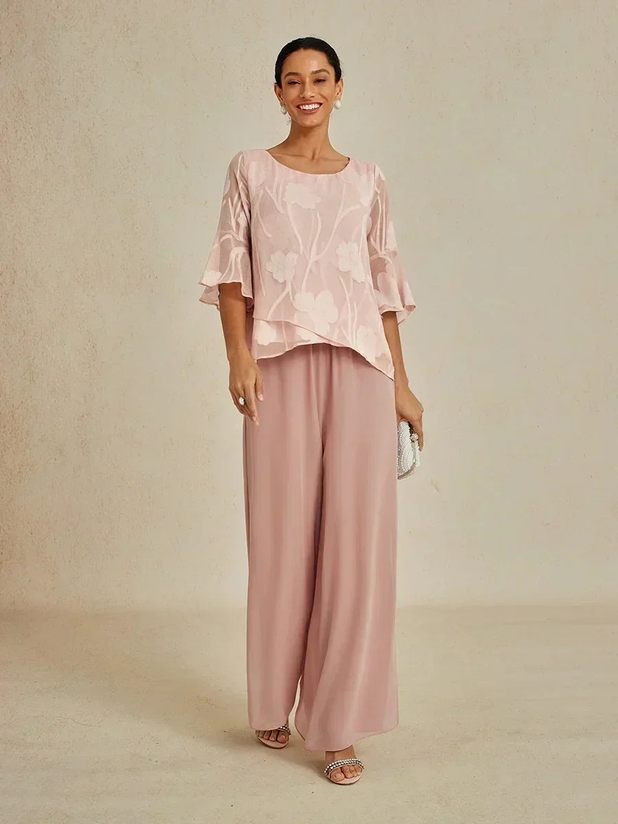 Straight Leg Pant With Chiffon Split Leg Overlay