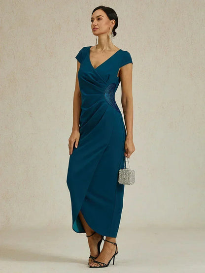 Elegant Wrap Dress with Rhinestone