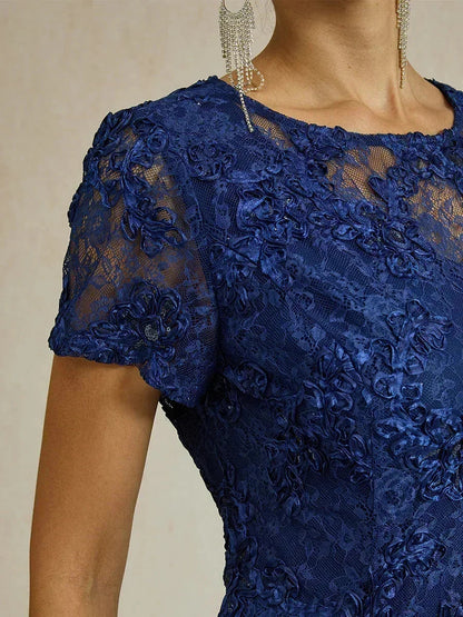 Rosette Lace A-Line Gown with Sequin Embellishment