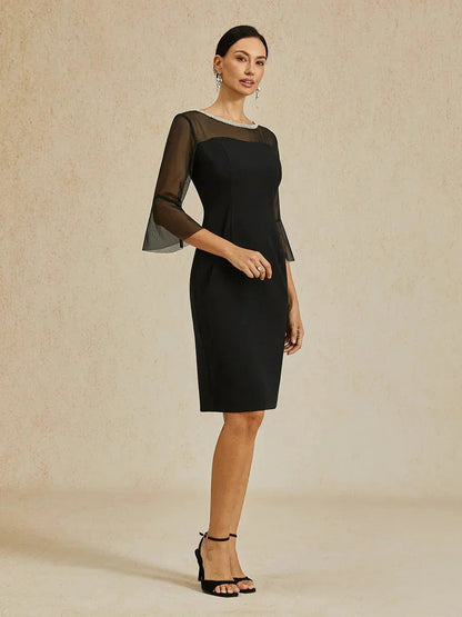Elegant Fitted Cocktail Dress with Flared Sleeves