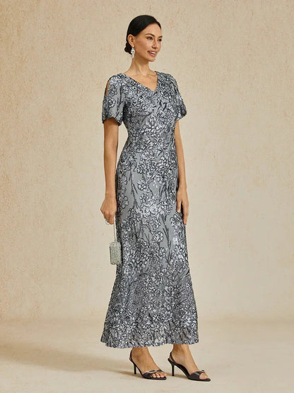 Elegant V-Neck Cold Shoulder Sequin Dress