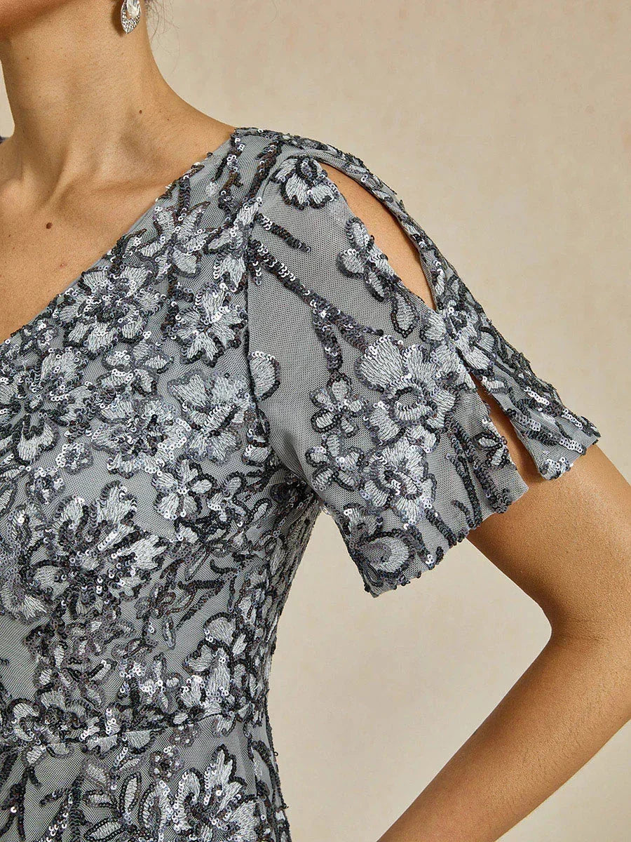 Elegant V-Neck Cold Shoulder Sequin Dress