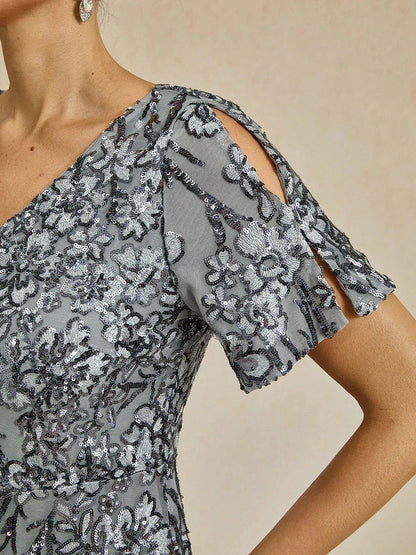 Elegant V-Neck Cold Shoulder Sequin Dress