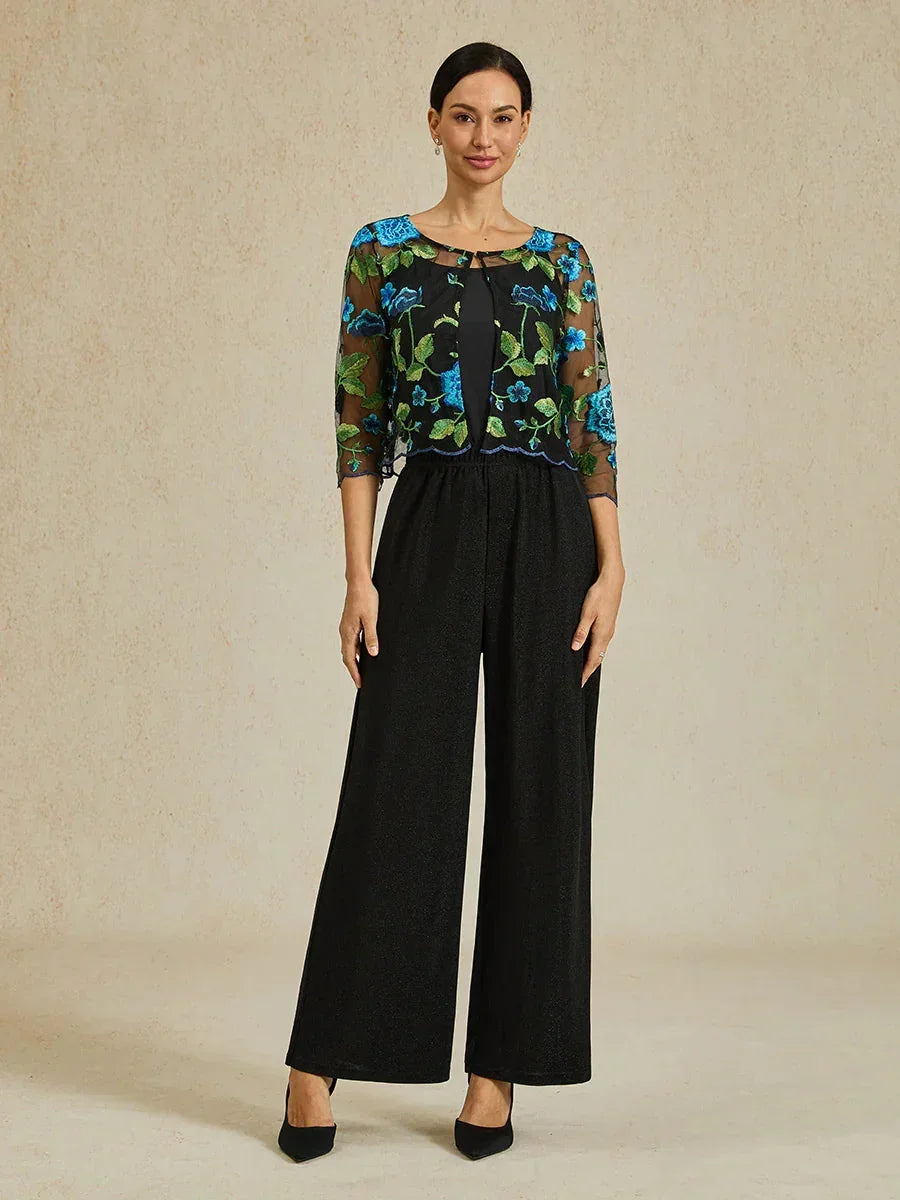 Floral Embroidered Lace Jacket With Scallop Detail