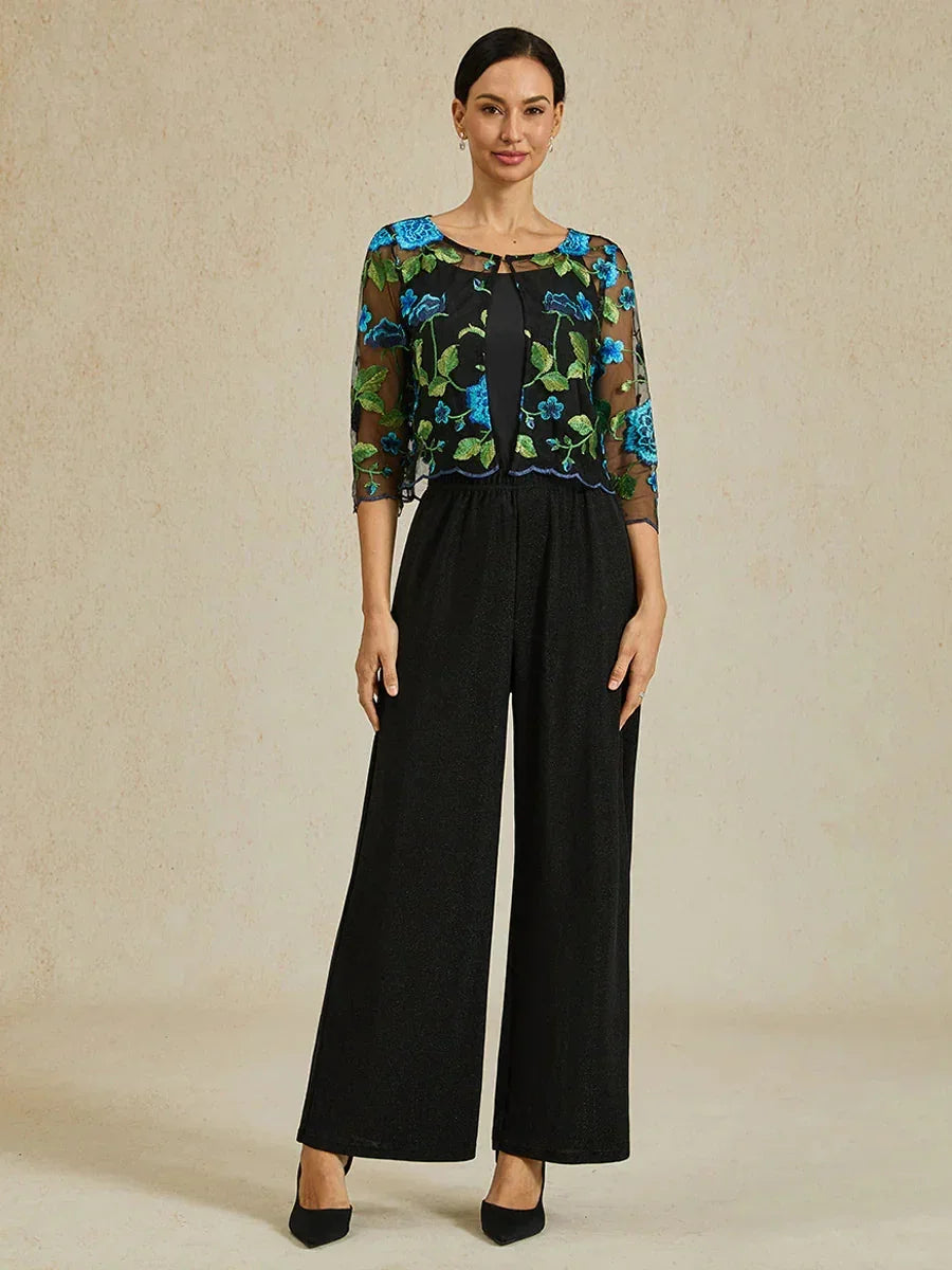 Metallic Knit Straight Leg Pants