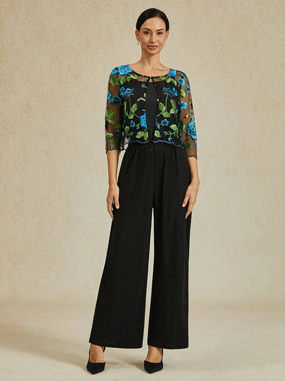 Metallic Knit Straight Leg Pants