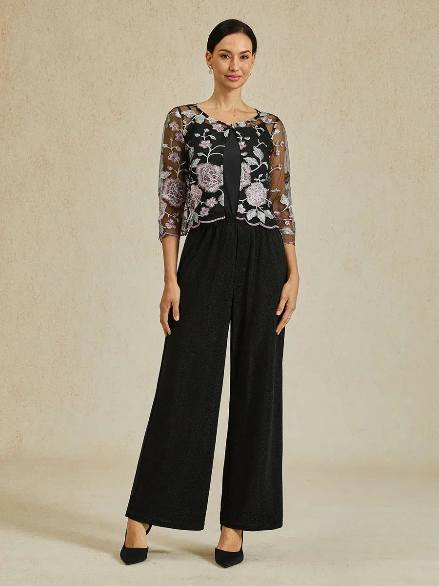 Floral Embroidered Lace Jacket With Scallop Detail