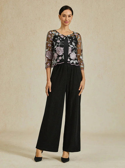 Floral Embroidered Lace Jacket With Scallop Detail