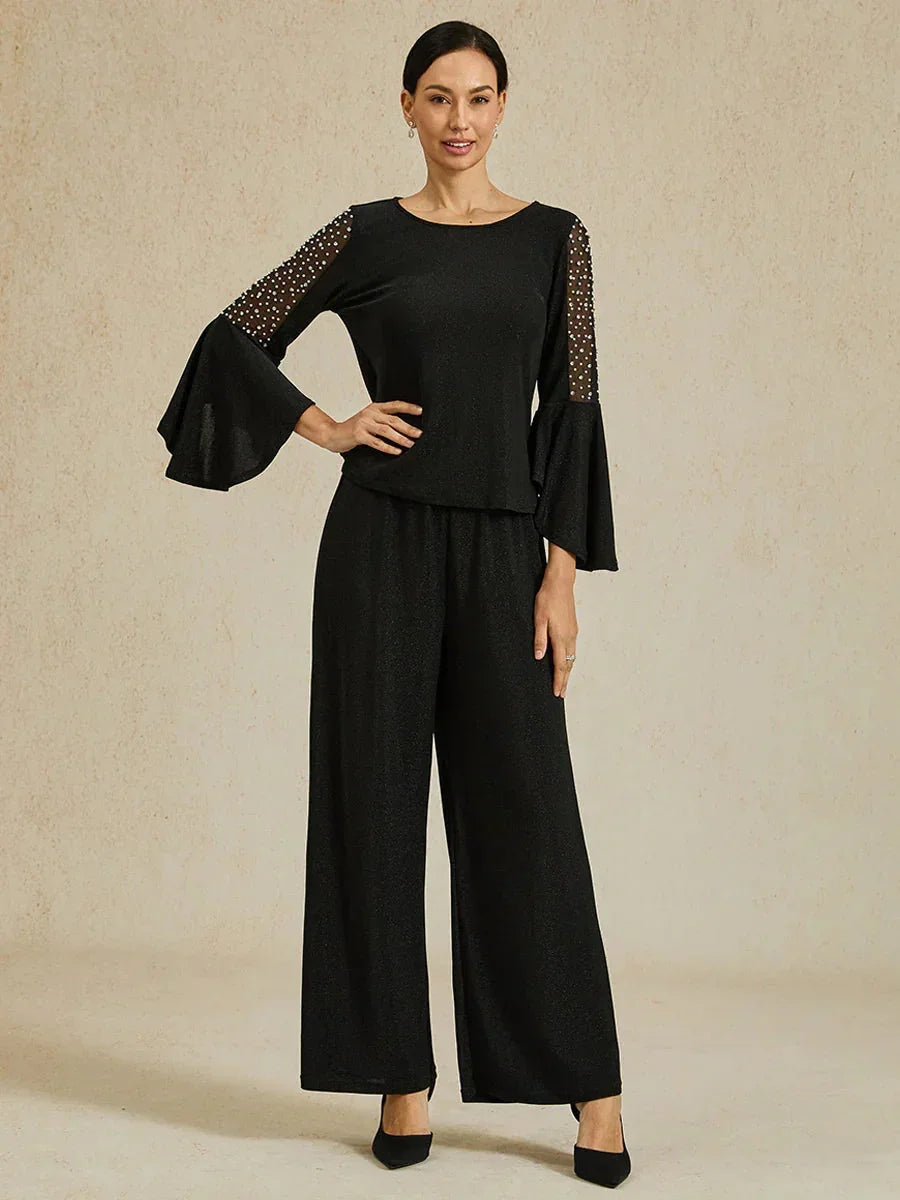 Metallic Knit Straight Leg Pants