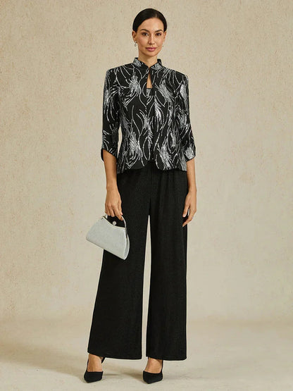 Metallic Knit Straight Leg Pants