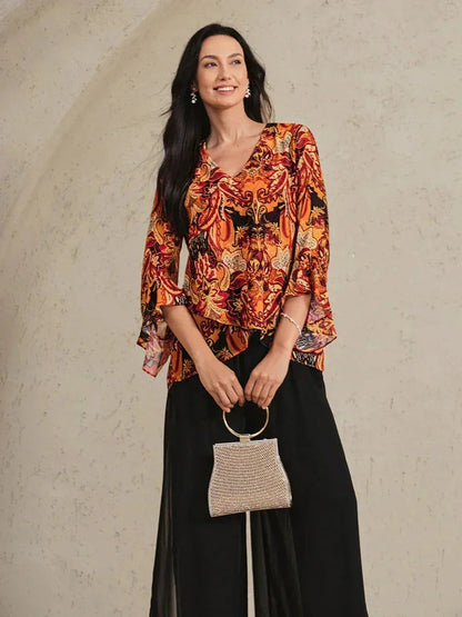 Elegant Boho Chiffon Ruffle Sleeve Blouse