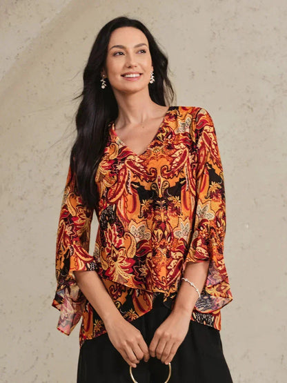 Elegant Boho Chiffon Ruffle Sleeve Blouse