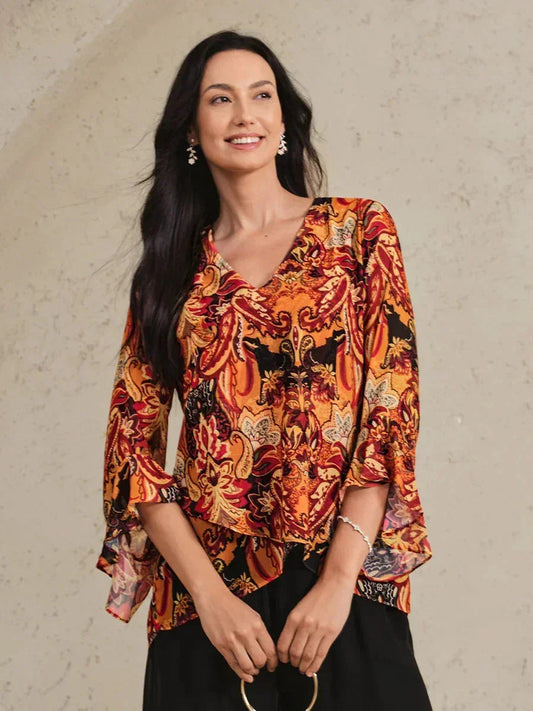 Elegant Boho Chiffon Ruffle Sleeve Blouse