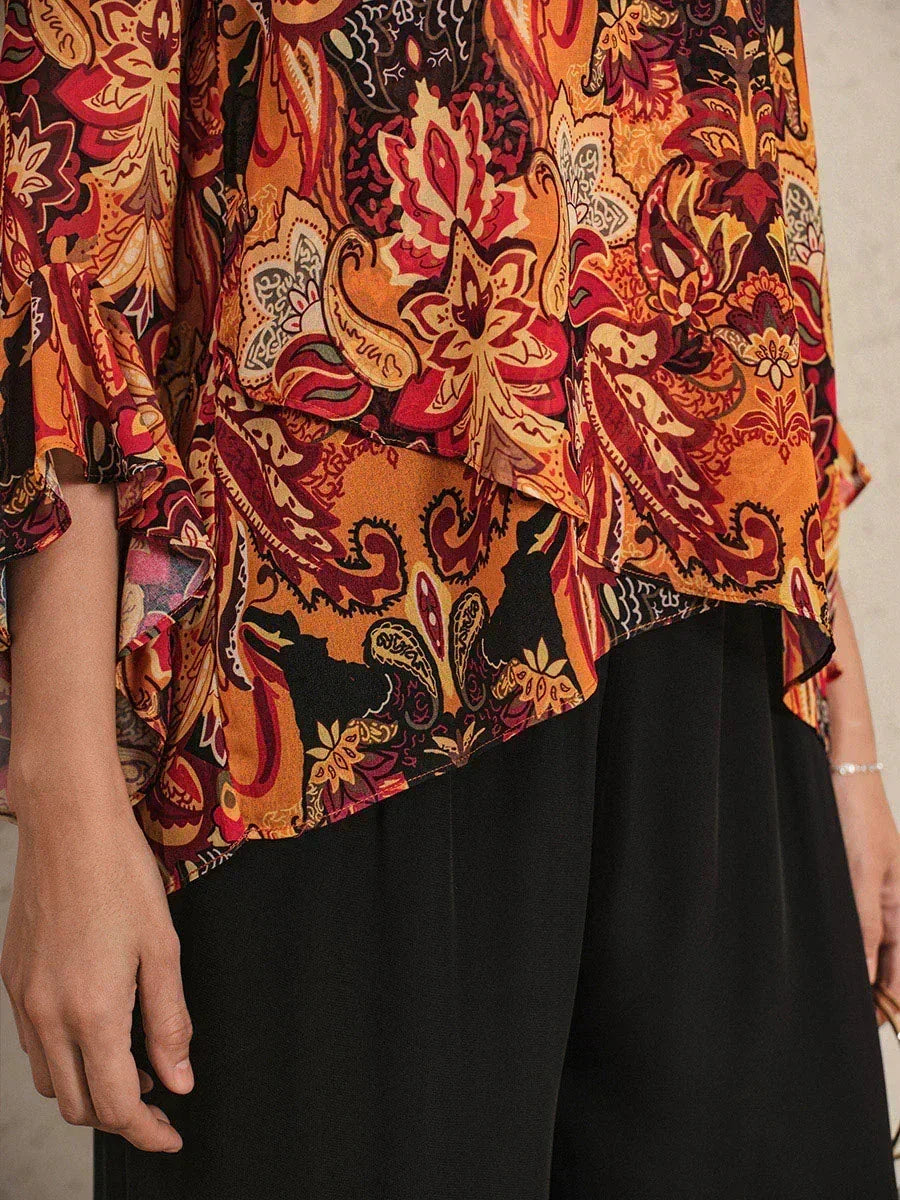 Elegant Boho Chiffon Ruffle Sleeve Blouse