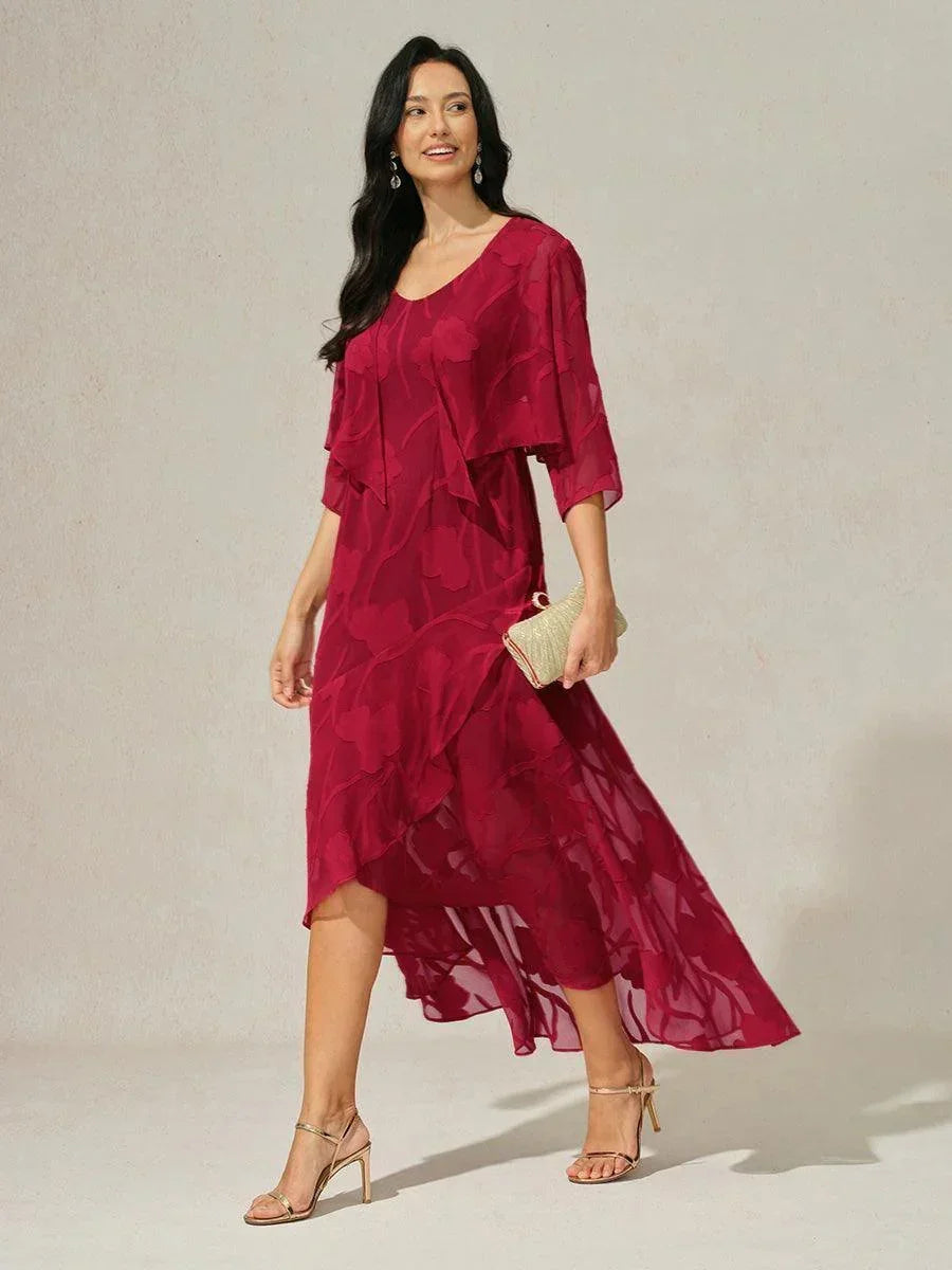 Floral Chiffon Evening Gown with Asymmetrical Hem