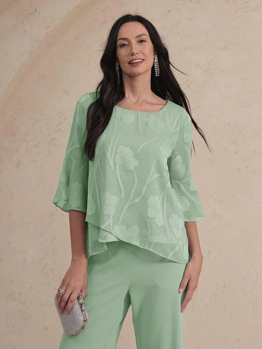 Dressy Chiffon Asymmetric Hem Blouse