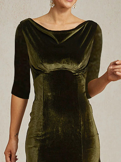 High-Stretch Velvet Sleeveless Midi Dress with Cowl Neck