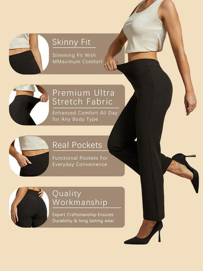 High Stretch Bootcut Pants with Slimming Leg Shape and Mid Rise with Pockets