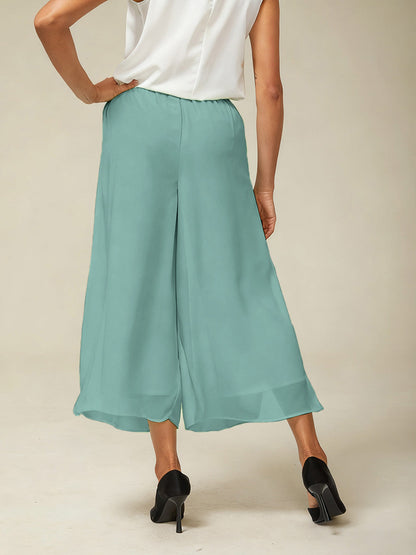 Cropped Length Straight Leg Pant With Chiffon Split Leg Overlay