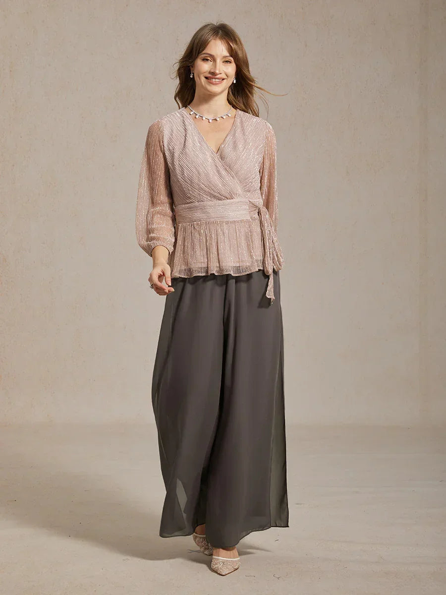 Straight Leg Pant With Chiffon Split Leg Overlay