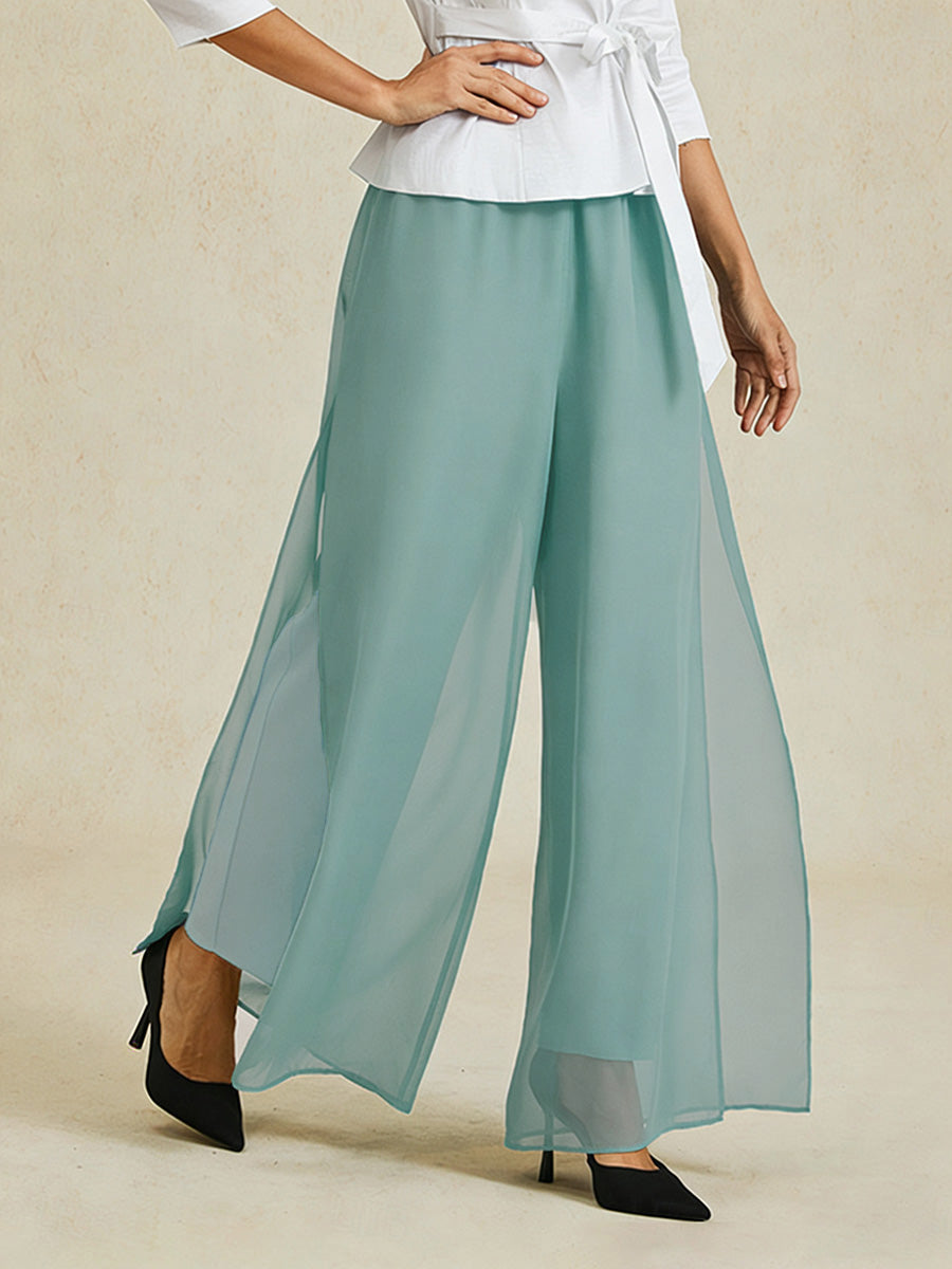 Straight Leg Pant With Chiffon Split Leg Overlay
