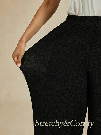 Metallic Knit Straight Leg Pants