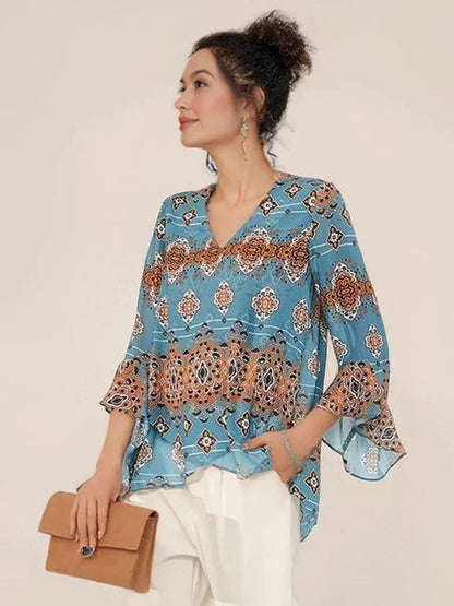 Elegant Boho Chiffon Ruffle Sleeve Blouse