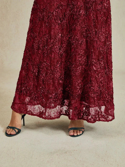 Rosette Lace A-Line Gown with Sequin Embellishment