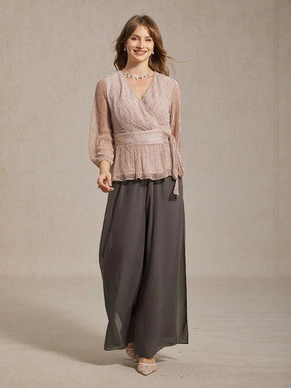 Straight Leg Pant With Chiffon Split Leg Overlay
