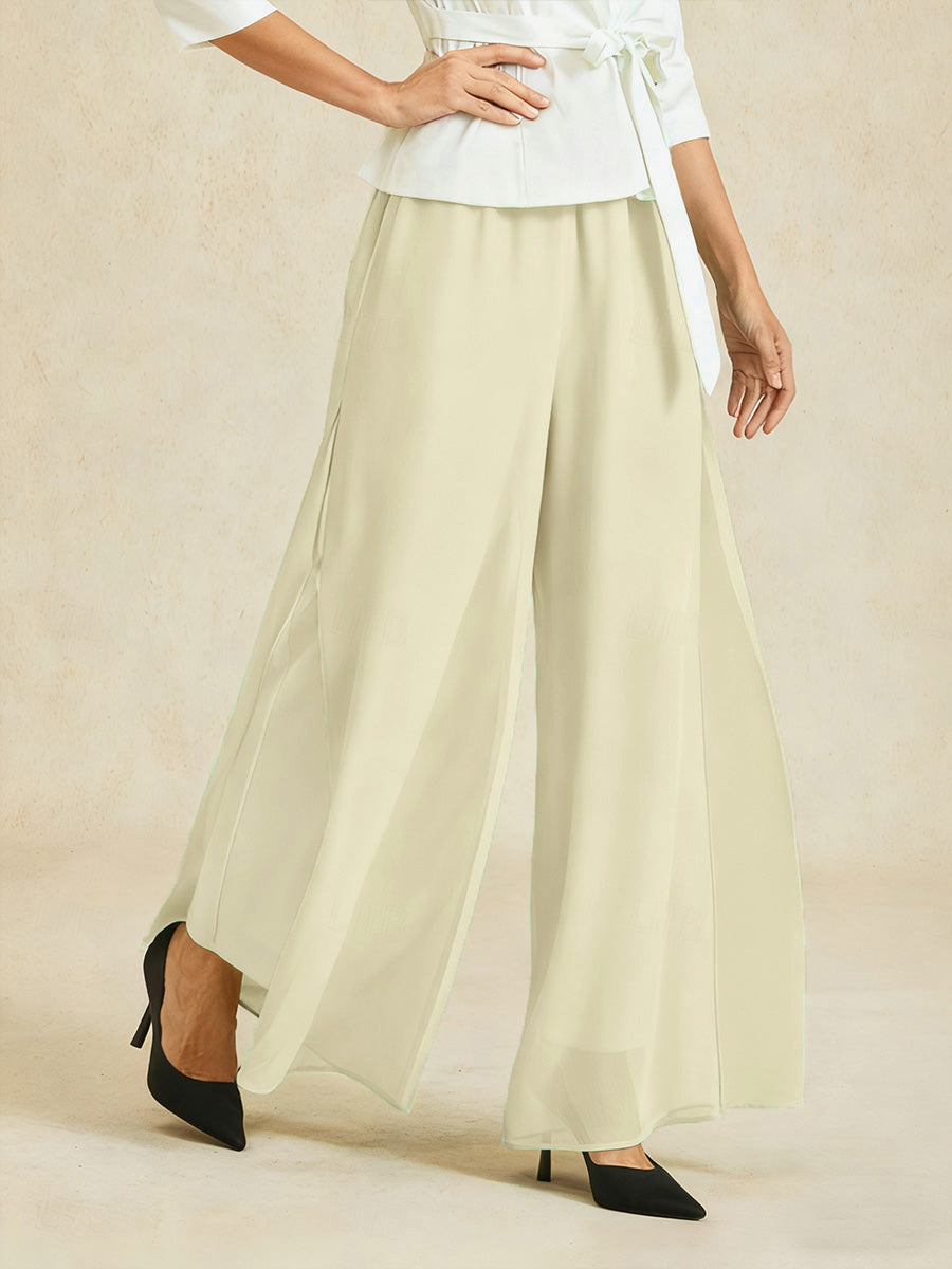 Straight Leg Pant With Chiffon Split Leg Overlay