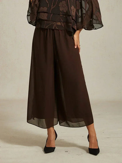 Cropped Length Straight Leg Pant With Chiffon Split Leg Overlay