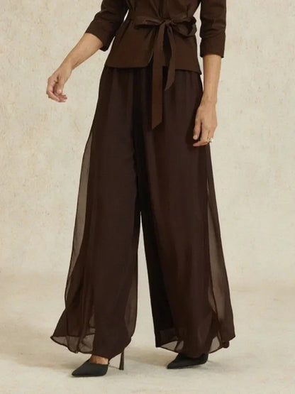 Straight Leg Pant With Chiffon Split Leg Overlay