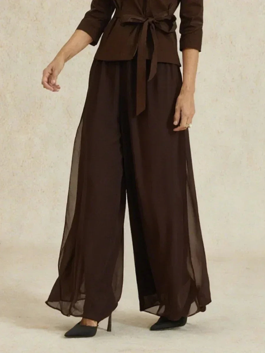 Straight Leg Pant With Chiffon Split Leg Overlay