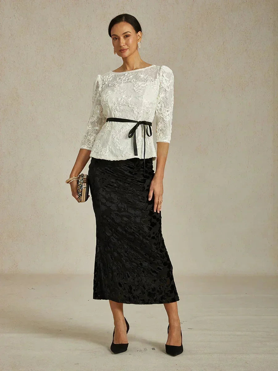 Long Floral Velvet Skirt with Fishtail