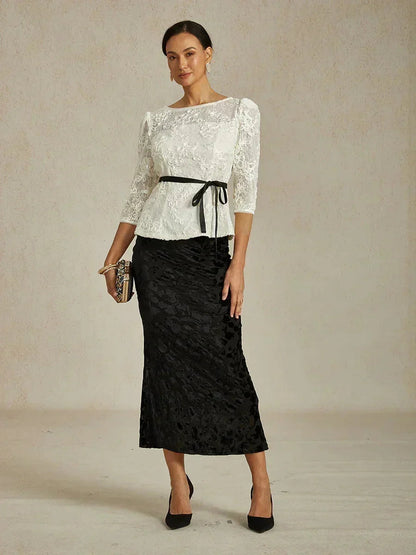 Long Floral Velvet Skirt with Fishtail