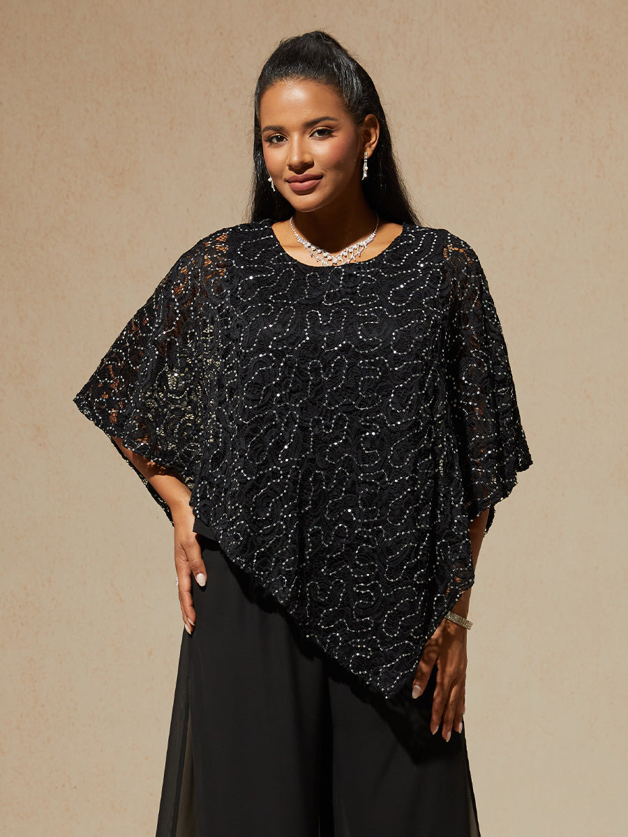 Shimmering Sequin Lace Cape Top