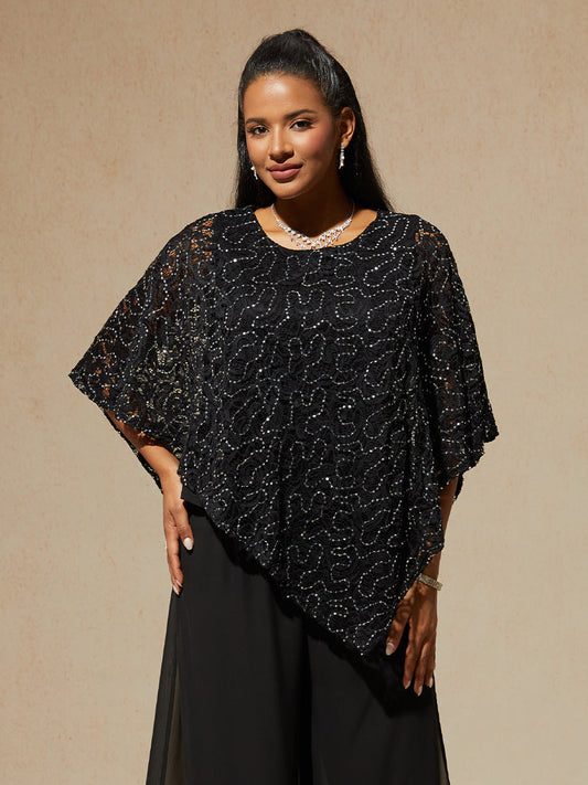 Shimmering Sequin Lace Cape Top