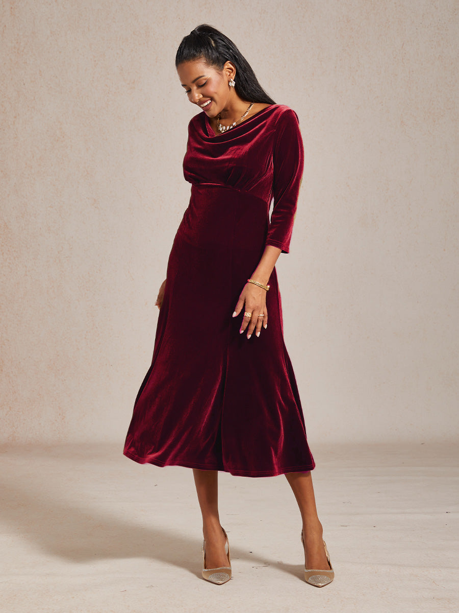 High-Stretch Velvet Midi Dress