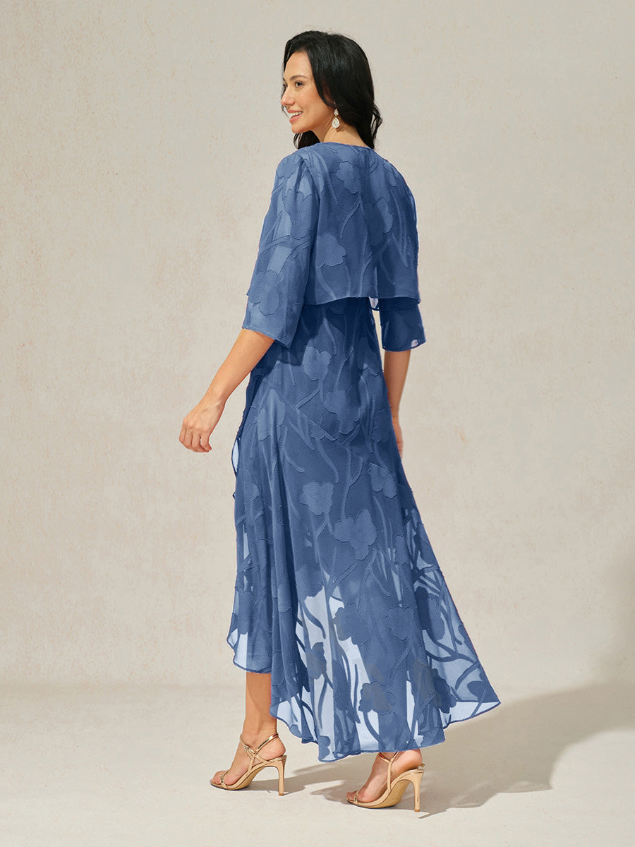 Floral Chiffon Evening Gown with Asymmetrical Hem