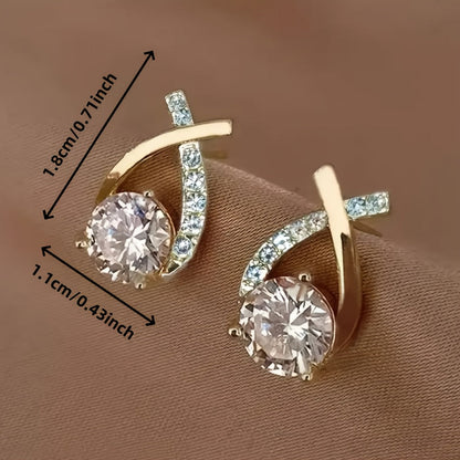 Golden Cross Zirconia Stud Earrings - LEESTIA