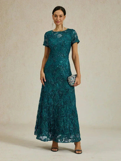 Rosette Lace A-Line Gown with Sequin Embellishment