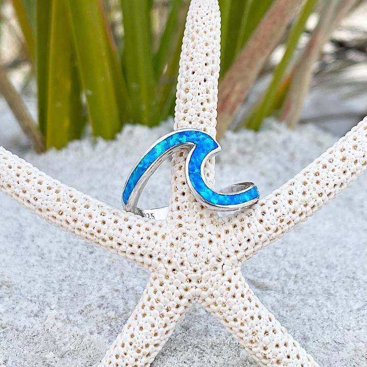 Silver Blue Opal Wave Ring - LEESTIA