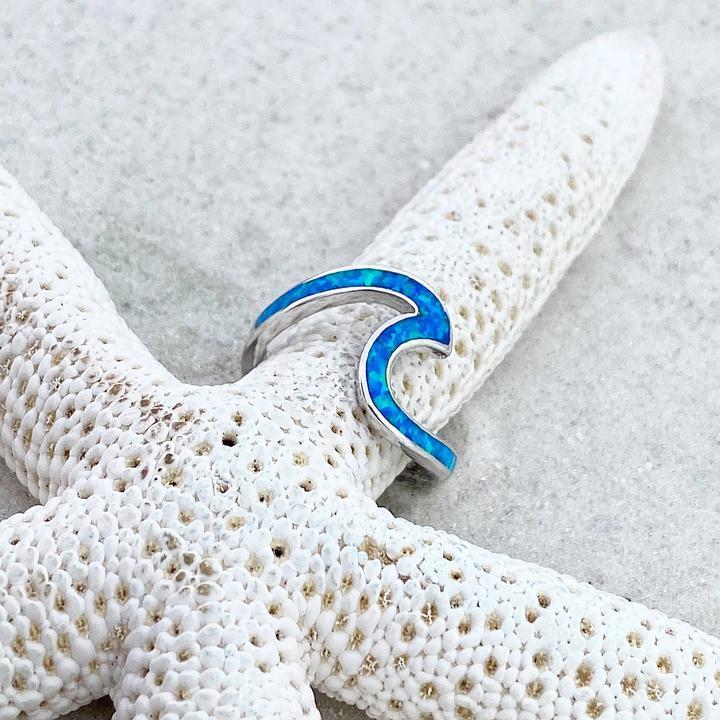 Silver Blue Opal Wave Ring - LEESTIA