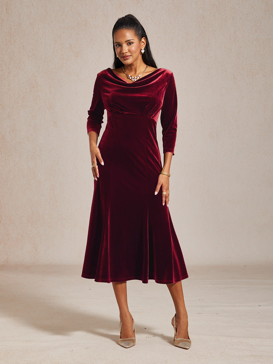 High-Stretch Velvet Midi Dress