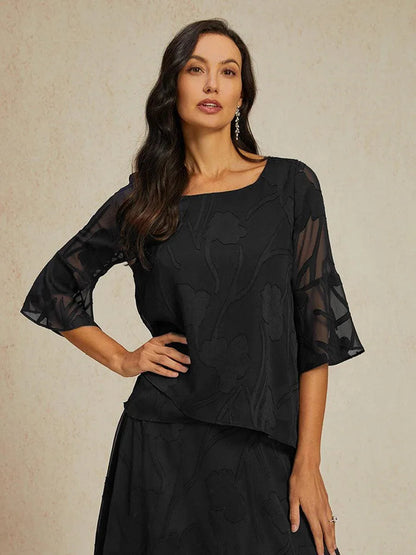 Dressy Chiffon Asymmetric Hem Blouse